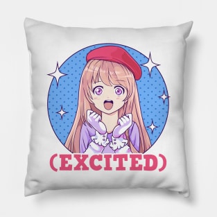 Cute Excited Anime Girl Funny Excited Face Pillow