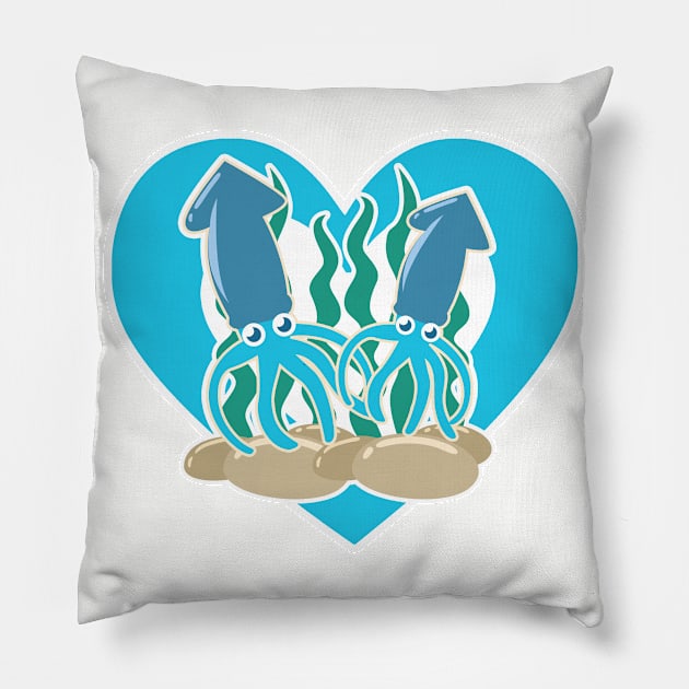 Cute Squid Heart for Squid Lovers Pillow by HeartsandFlags