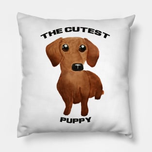 The cutest puppy Watercolor cute dachshund puppy big eyes kawaii Pillow