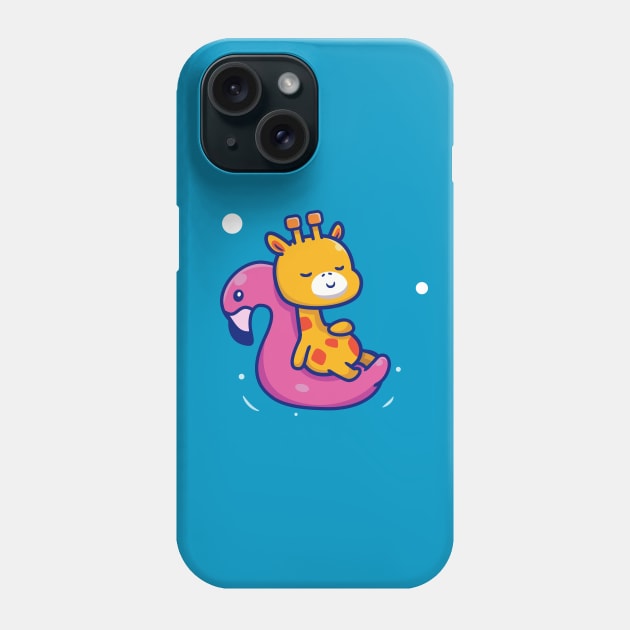 Cute Giraffe Floating With Swimming Flamingo Cartoon Phone Case by Catalyst Labs