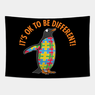 Autism Awareness T-Design - It's OK To Be Different Penguin Tapestry