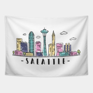 Seattle Washington Grey Skyline Hand Drawn Style Tapestry