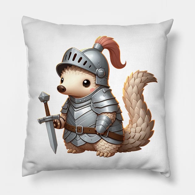 pangolin, pangolin animal, pangolin protect, protect the pangolin, pangolin art, pangolin cartoon, pangolin emblem, pangolin activist, i love pangolin, conservation, earth day, endangered, animal, pangolin knight, floral Pillow by Dmytro