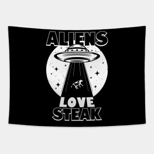 Aliens Love Steak Vintage Retro Funny Alien Abduction Meme Tapestry