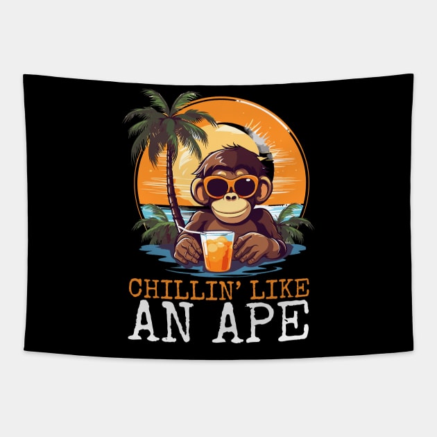 Chilling Like an Ape Funny Ape Summer Design Tapestry by BrushedbyRain