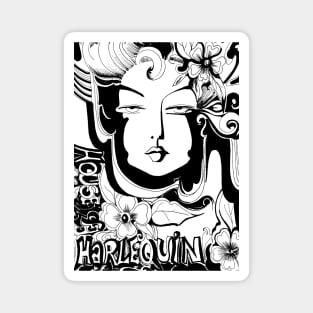 HOUSE OF HARLEQUIN TAG DESIGN ART NOUVEAU BLACK WHITE DRAWING Magnet