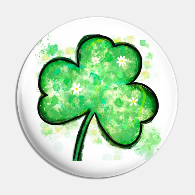 Shamrock St. Patricks Day Glitter Watercolor Painting 4 leaf clover Pin by Sheila’s Studio