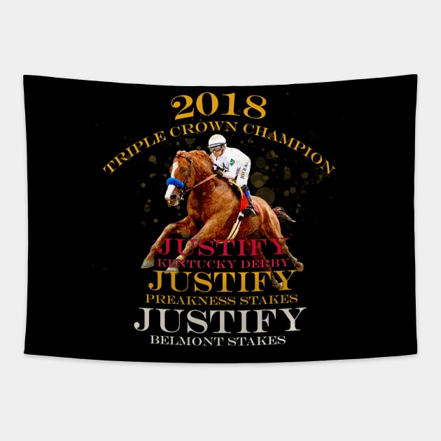 2018 Triple Crown Champion Justify Horse Racing Design Tapestry by Ginny Luttrell