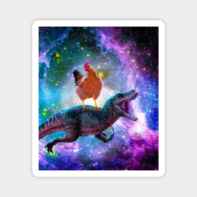 Chicken Riding Dinosaur In Space Magnet by Random Galaxy