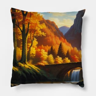 Autumn River in a Golden Afternoon Pillow