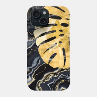 Black Gold marble and monstera Phone Case