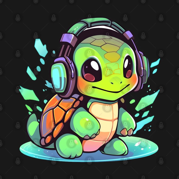 Cool Green Turtle with Headphones by pako-valor