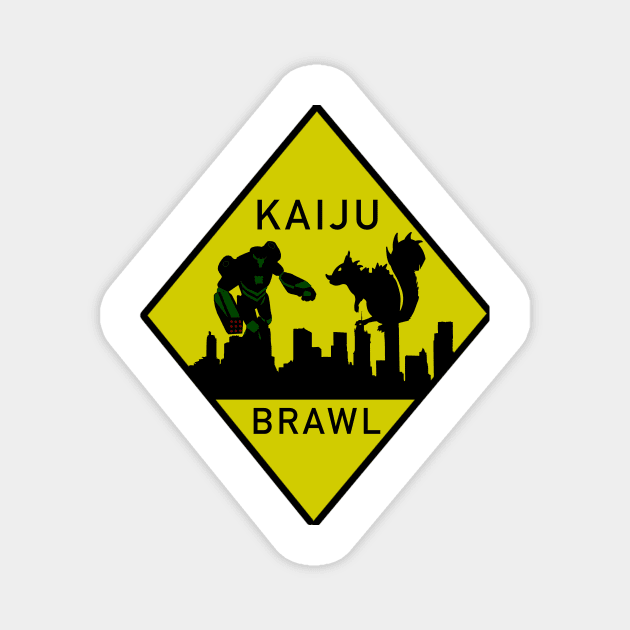 Kaiju Brawl Warning Sign Magnet by Kangavark