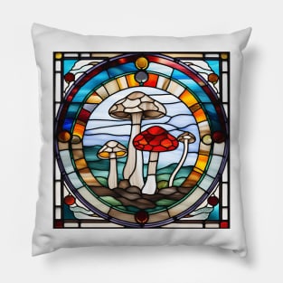 Mushroom Specimens Stained Glass Pillow