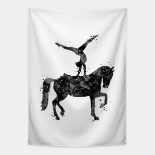 Girl Equestrian Black and White Painting Tapestry