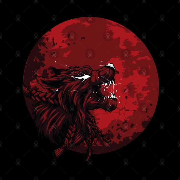 Wolf With Giant Blood Moon by mutarek