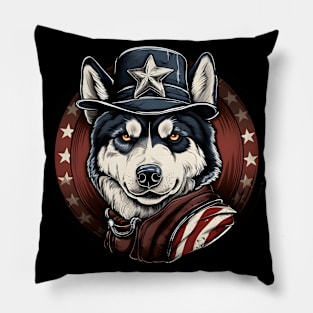 Patriotic Siberian Husky Pillow