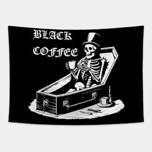 skeleton drinking Black Coffee design Tapestry