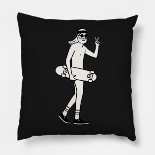 Hipster Skateboarder love - Digital Drawing - B&W Pillow