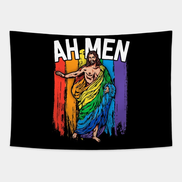 Ah Gay Jesus Funny LGBTQ Gifts Rainbow Tapestry by HaroldKeller