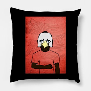 Uniswap - Blue-Eyed Male Character with Animal Mask and Waves Background Pillow