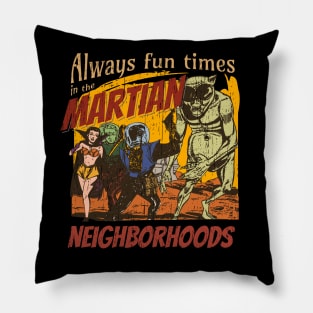 Martian si fi neighborhood fun distressed Pillow