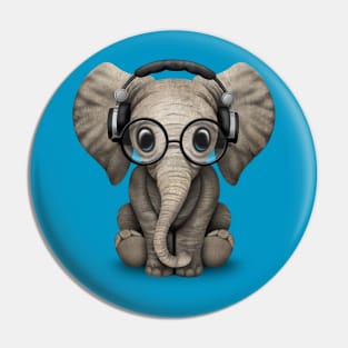 Cute Baby Elephant Dj Wearing Headphones and Glasses Pin