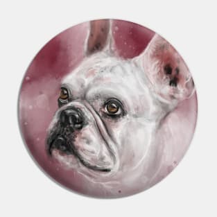 Painting of a White French Bulldog on Pink Red Background Pin