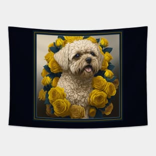 Maltipoo yellow roses 2 Tapestry