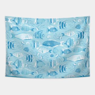 Light Blue Funky Fishes Tapestry