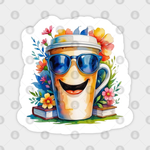 Funny Vibes Coffee Books Flower Cup Magnet by SR8891