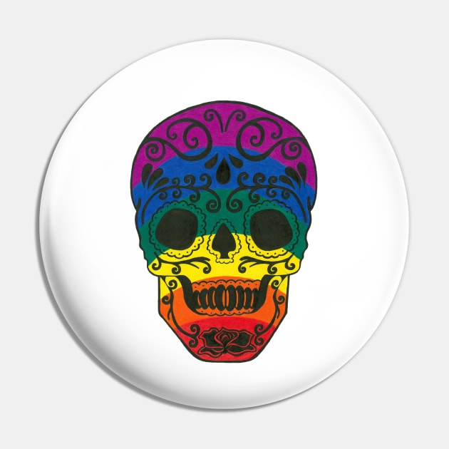 Rainbow sugar skull Pin by SeymourArt