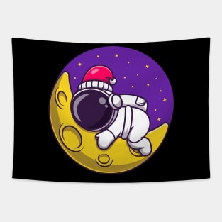 Cute Astronaut Sleeping On Moon Cartoon Tapestry