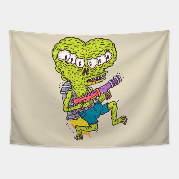 Six-Eyed Alien Rocketeer Tapestry by hex