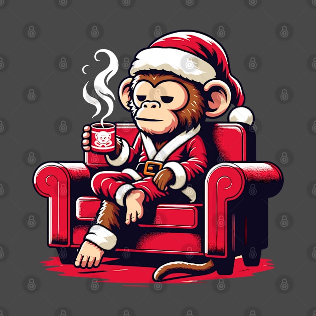 Monkey Drinking Coffee Christmas by Graceful Designs