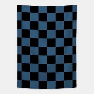 Pacific Blue and Black Chessboard Pattern Tapestry