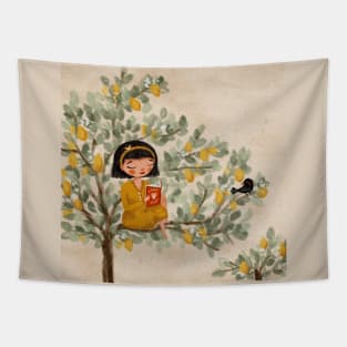 A Girl Reading on a Lemon Tree Tapestry