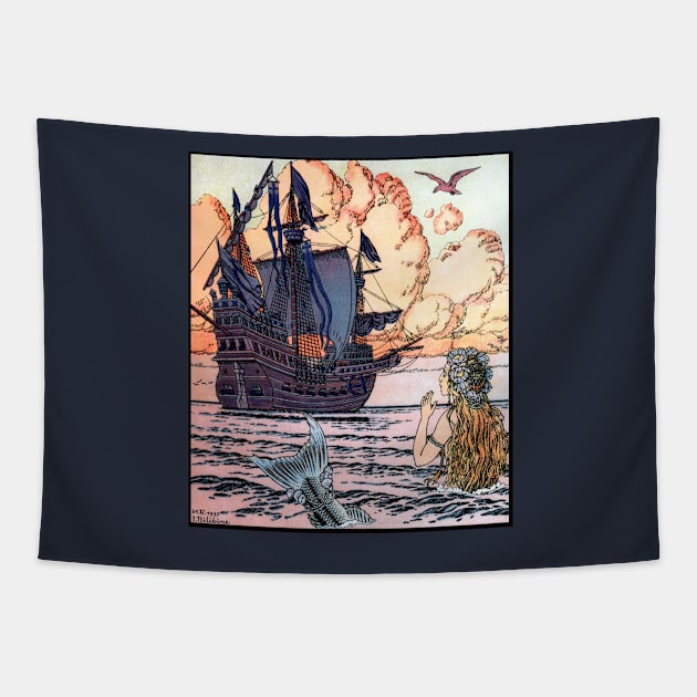 Ship on the Ocean, The Little Mermaid - Ivan Bilibin Tapestry by forgottenbeauty