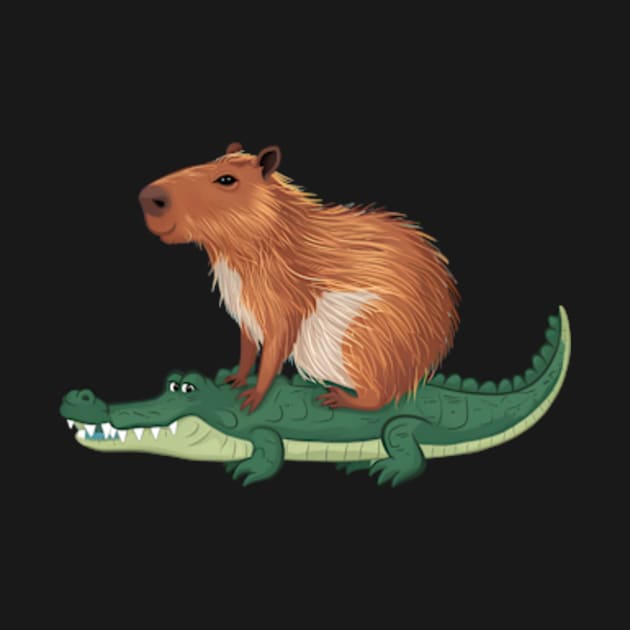 Funny Capybara Riding On a Crocodile by madara art1