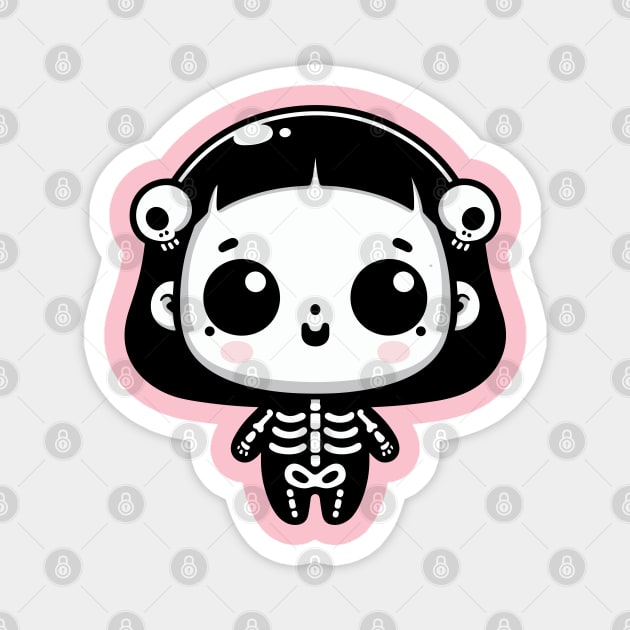 Cute Chubby Skeleton Girl in Kawaii Style | Cute Halloween Costume for Girls Magnet by Nora Liak
