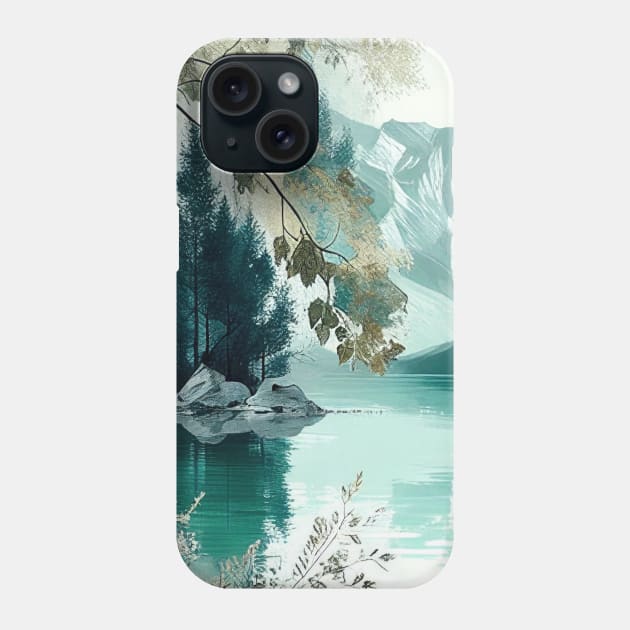 Teal Mountain lake Phone Case by The Art Mage