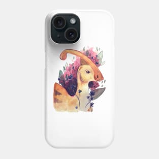 Cute Parasaurolophus Dinosaur Painting with Flowers and Leaves Phone Case