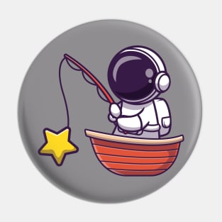 Astronaut Fishing Star On Boat Cartoon Pin