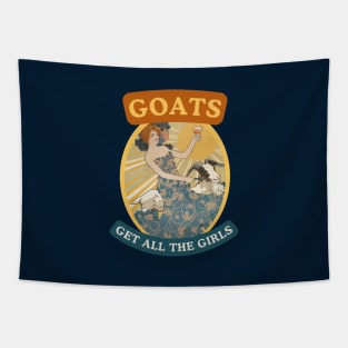 Goats Get All The Girls (Greatest of All Time) Funny Weird Quote Art Nouveau Style (Teal) Tapestry