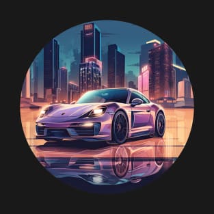 Porsche 911 inspired car in front of a modern background city with reflection T-Shirt