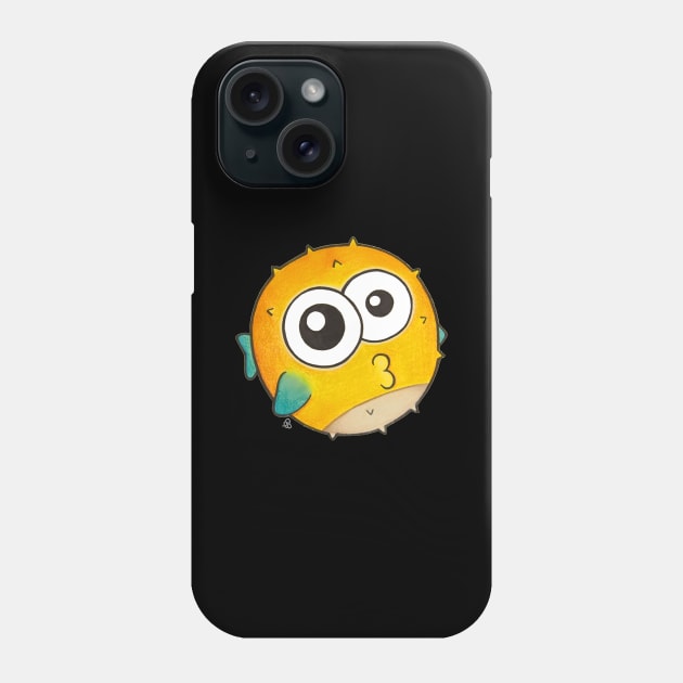 Kiss from a Pufferfish - Cute Yellow Blowfish with Big Eyes Phone Case by Elinaana