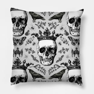 Skull King - Vintage Skull Halloween Illustration Ephemera Pillow