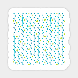 Watercolor Floral Vines Pattern - Neon Green & Light Blue Magnet