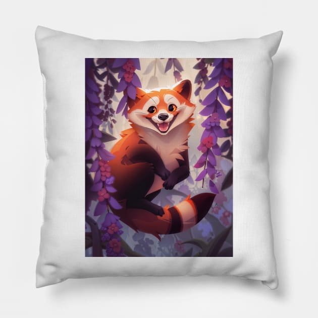 Red Panda in the Wisteria Pillow by berubettoart