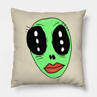 Green Alien Woman Face Pillow